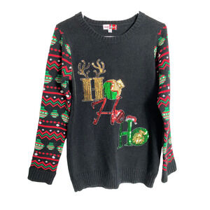 Merry Wear Sweater Womens Medium Black Green Red Christmas Festive Holiday